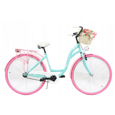 Dámsky retro bicykel 28" Lavida 1-prevodový Modrý, ružové kolesá